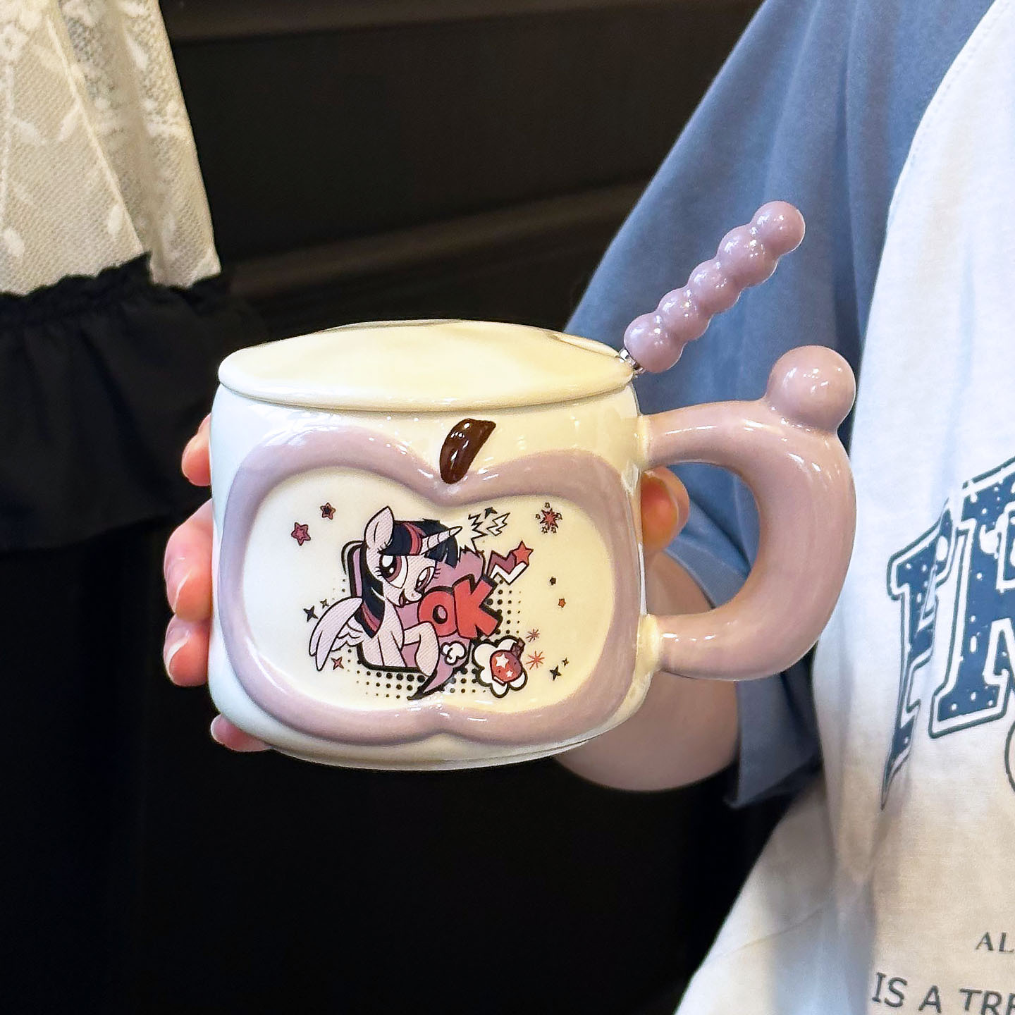 Bonito pony taza de cerámica taza de cerámica taza con cubierta taza de agua creativa taza casera regalo de cumpleaños para chicas