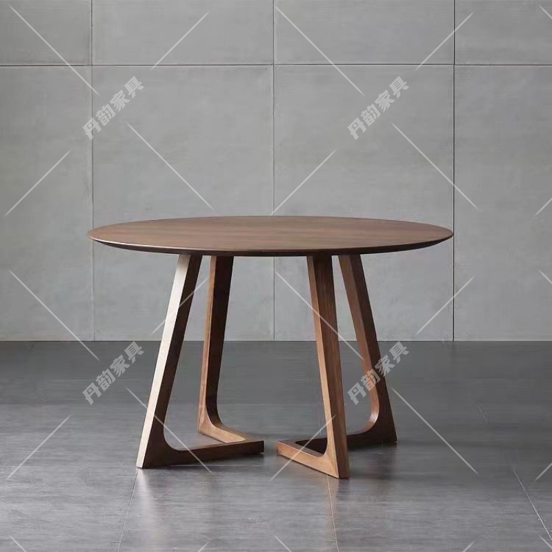 Solid Wood Round Dining Table, Simple Leisure Negotiation Table and Chair Combination, Cafe Business Reception Small Round Table Walnut Color