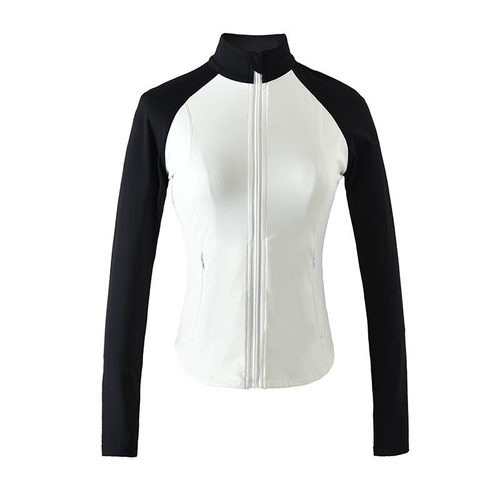 Stand collar contrast color yoga jacket women's zipper slimming running fitness wear sports long-sleeved tops long-sleeved autumn and winter
