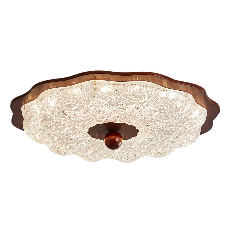 Lámpara de dormitorio, lámpara de techo, lámpara de flor de resina de estilo antiguo, sensación moderna de alta gama, grano de madera de nogal, habitación de protección ocular de lujo ligero