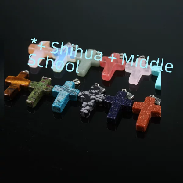 Tiktok cross border jewelry accessories about 25x 18mm crystal agate natural stone cross necklace pendant