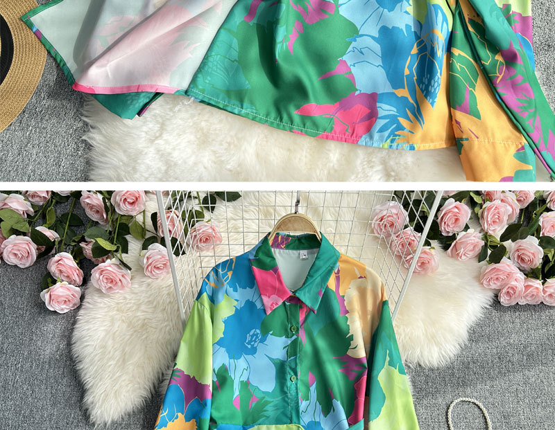 Women's Clothing Fashion suit women's casual loose long sleeved single breasted shirt two piece set high slimming tie dye printed wide leg pants_voghion.com