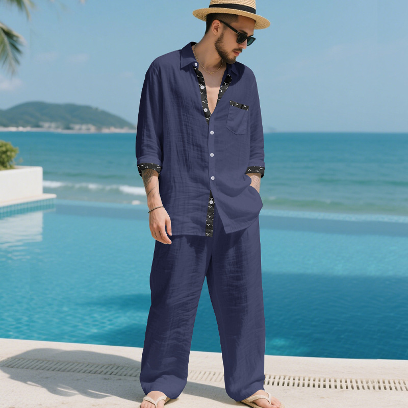 Completo in lino da uomo, set due pezzi stile old money_voghion.com