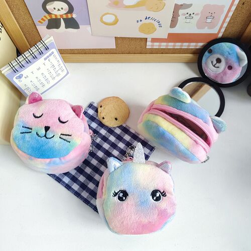 Cross-border new mini colorful three-dimensional round plush coin purse coin bag lipstick data cable portable bag small gift