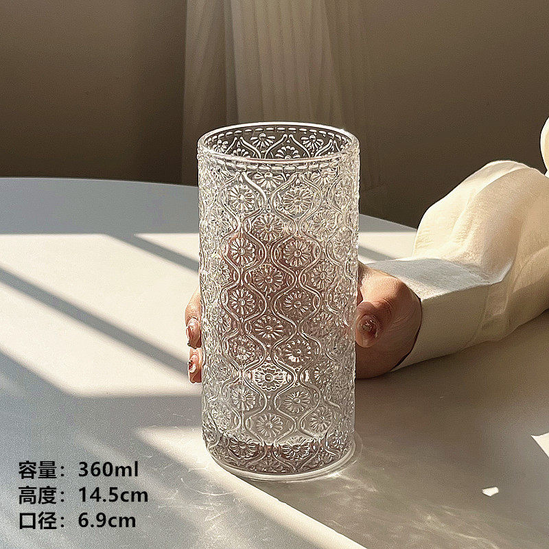 Nicho Zhongins Begonia tallado vasos de vidrio simple hielo americano taza de café latte taza de leche taza de agua casera taza de agua