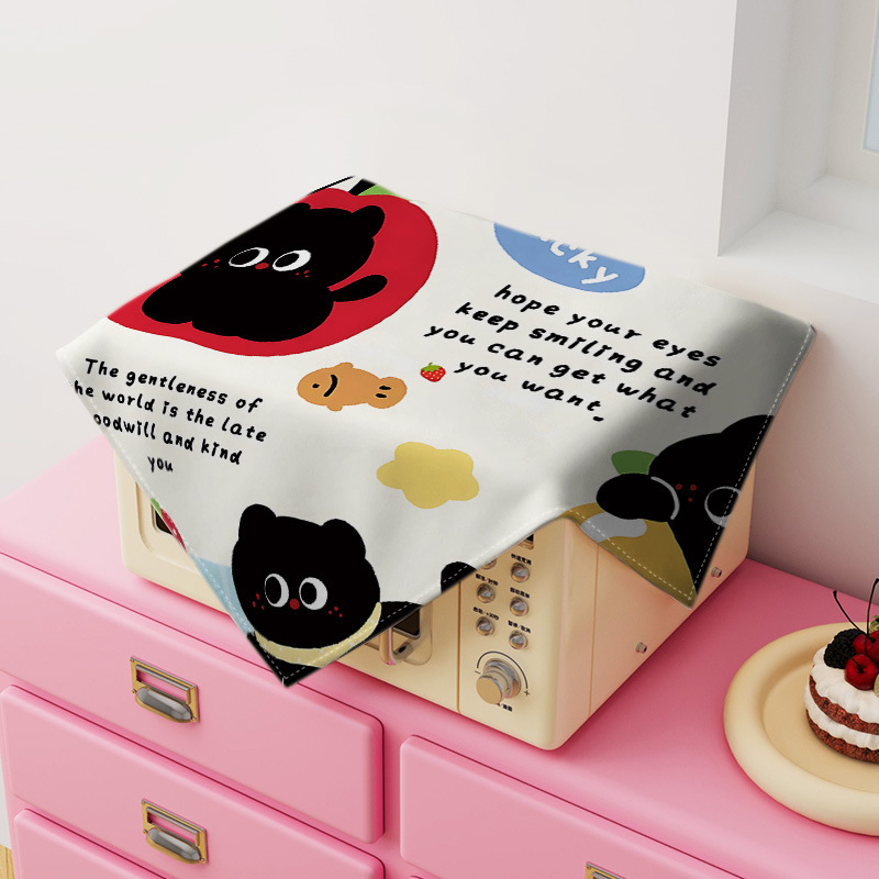 Cute Kitten Restaurant Universal Dust Cover Cloth Square Towel Cartoon Household Appliance Cover Towel Air Fryer Microwave Oven Dust Cloth