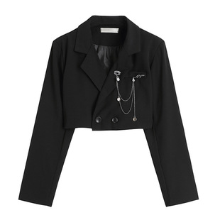 New Style Distinctive Waist-exposed Lapel Suit Women's All-match Slim-fit Navel-exposed Long-sleeved Jacket Short