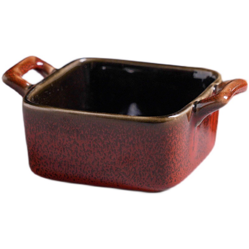 Cerámica binaural bandeja de hornear horno vintage restaurante hogar plato hornear queso arroz al horno microondas