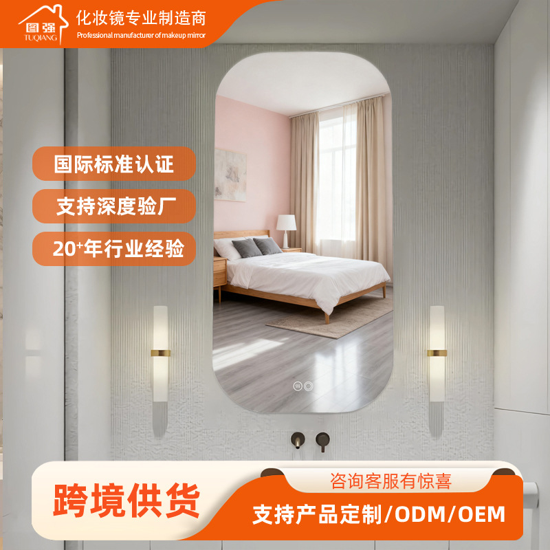 Scandinavian Style Touch Screen Smart Led Light Bathroom Mirror Toilet Wall Hanging Makeup Large Oval Mirror Hotel