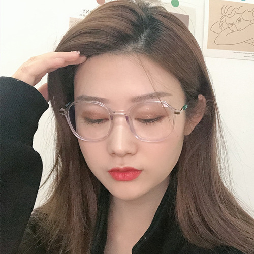 Trendy Polygonal Transparent Eyeglass Frames, Retro Artistic Korean-Style Anti-Blue Light Myopia Glasses—Ready-to-Wear Options for Women, Available in Lenses Ranging from 50 to 600 Degrees