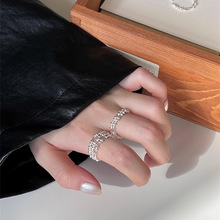 925纯银线条缠绕栅格戒指女冷淡风小众设计轻奢高级感多层指环潮