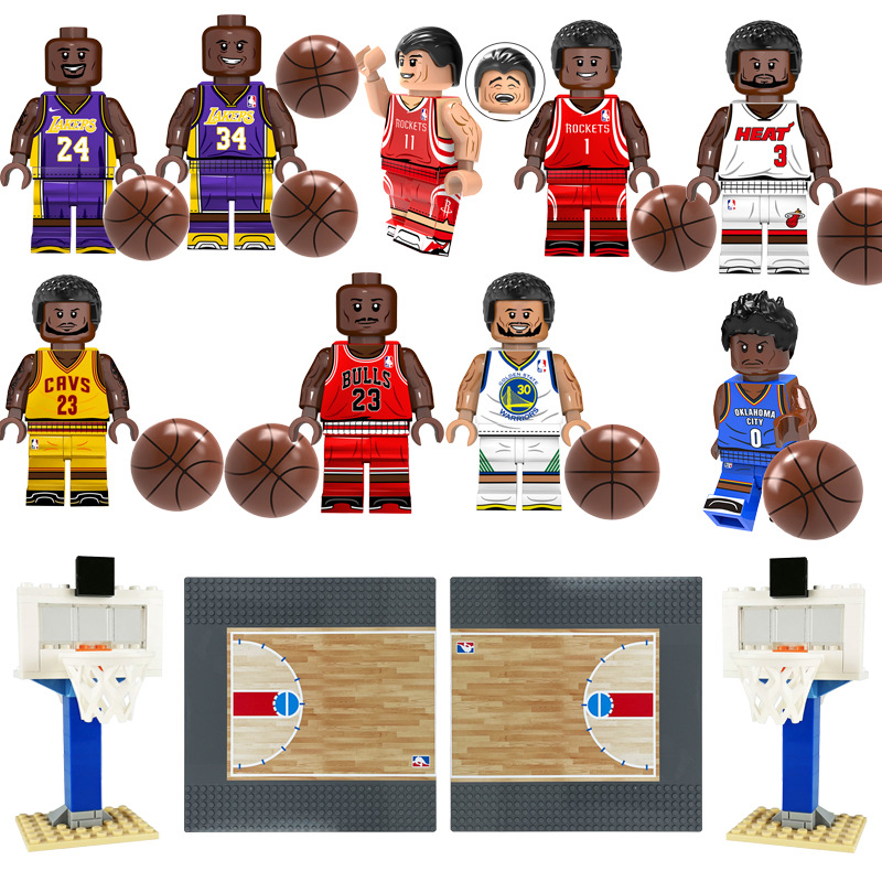 MOC篮球套装积木篮球架篮球场底板小颗粒拼装玩具袋装代发