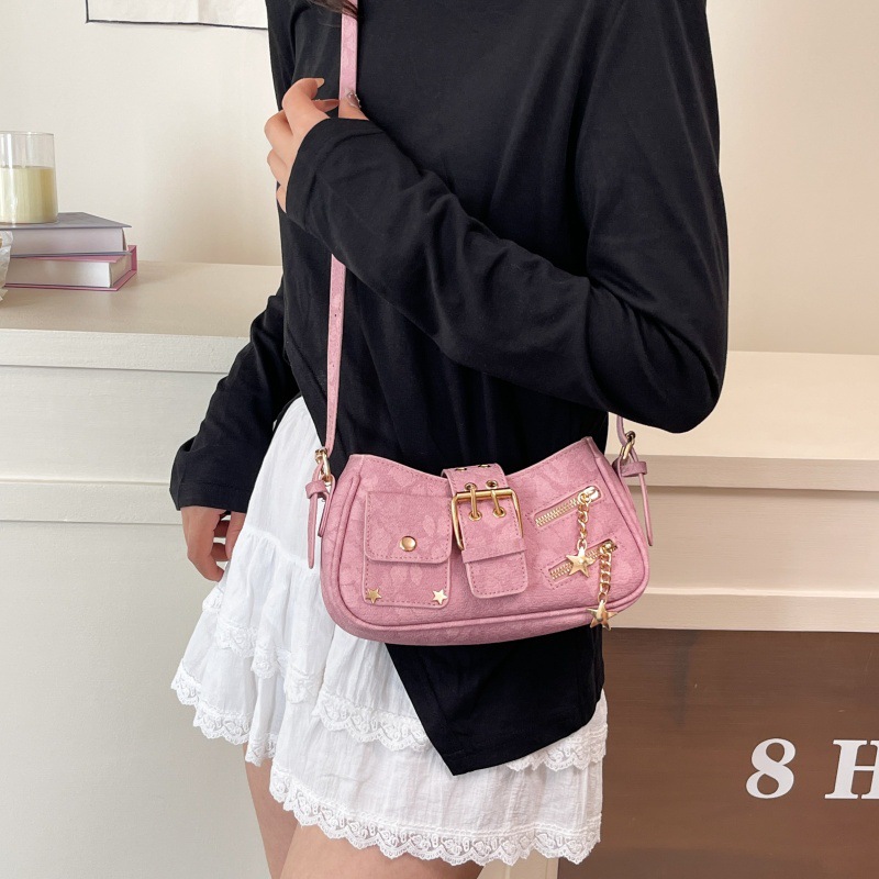 Dulce y fresco bolso de axila de chica caliente 2025 verano nuevo bolso femenino diseño de nicho bolso de hombro flor oscura bolso de mensajero marea