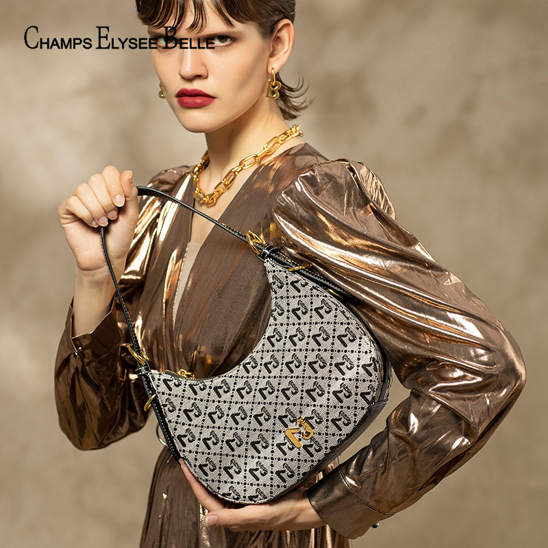 Underarm Bag Women's 2023 New Fashion Portable Crescent Bag High-end Niche Design Canvas Shoulder Crossbody Bag