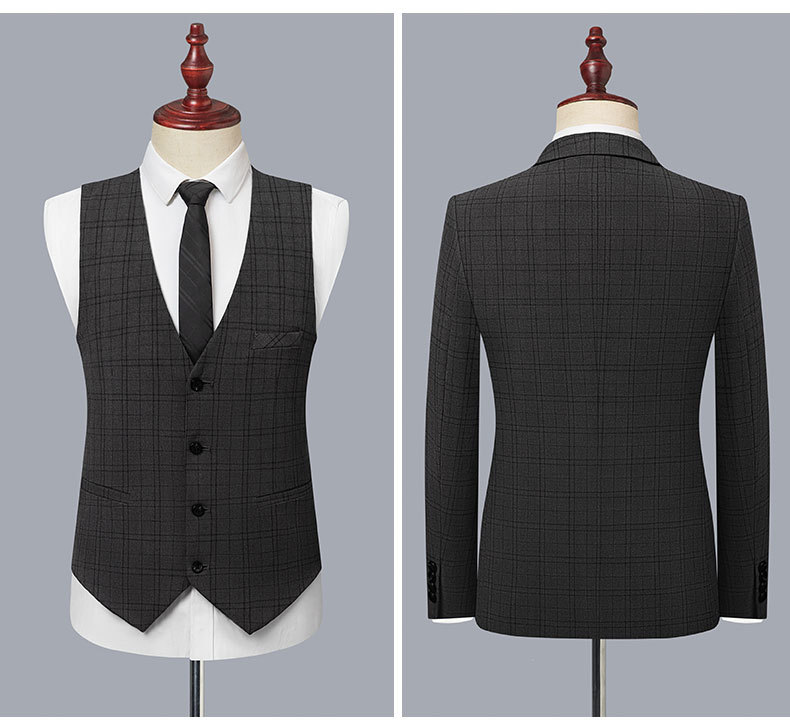 Costum bărbătesc din trei piese, vopsit în fire, costum de afaceri cu un nasture, costum formal slim, costum de nuntă profesional_voghion.com
