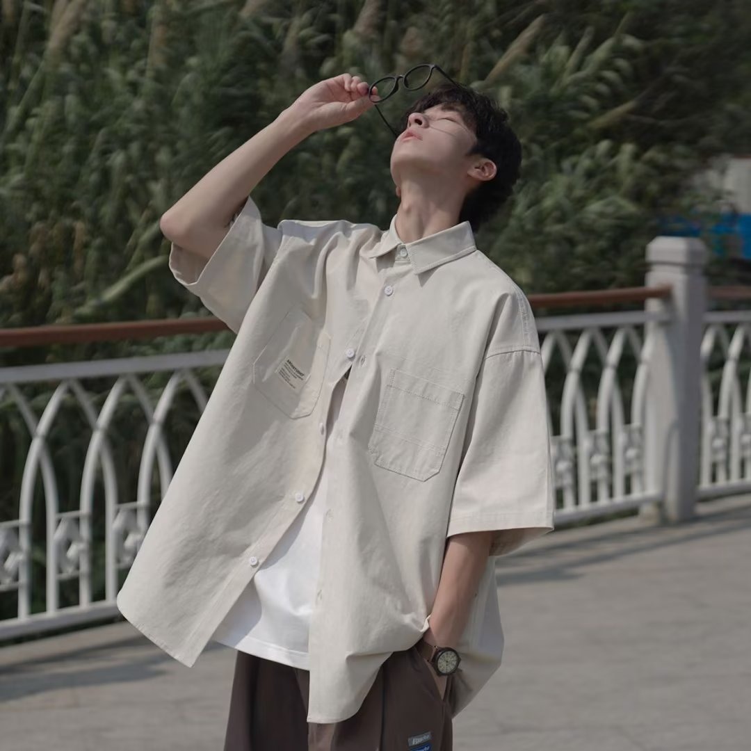 Summer Loose Short-sleeved Shirt for Men, Korean Style Trendy Brand, High-end Draped Casual Shirt, Men's Half-sleeved Cardigan Jacket