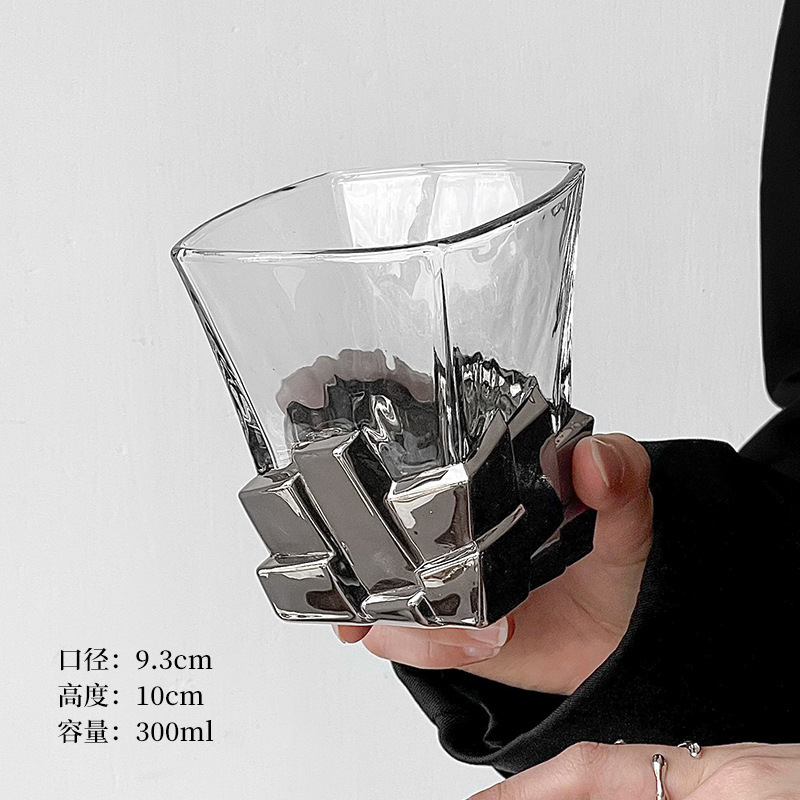 太空银冰块杯艺术感限定酒杯创意轻奢玻璃杯高级感水杯子威士忌杯|undefined