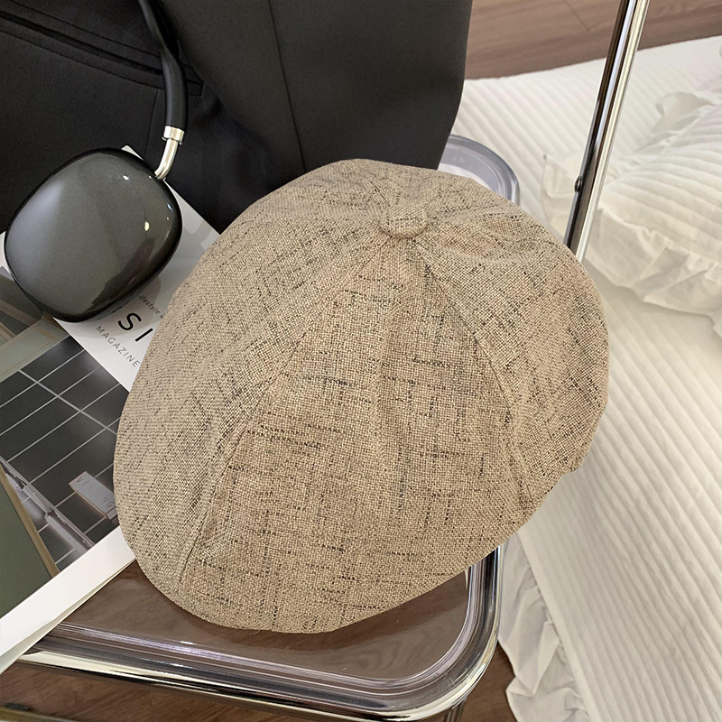 美式复古辣妹棉麻前进帽女秋冬薄款文艺百搭街头显脸小贝雷帽子潮|undefined