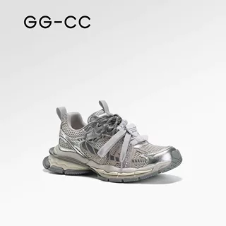 【幸运降临】GGCC2026年春季新款潮流蕾丝厚底老爹鞋银色休闲鞋女