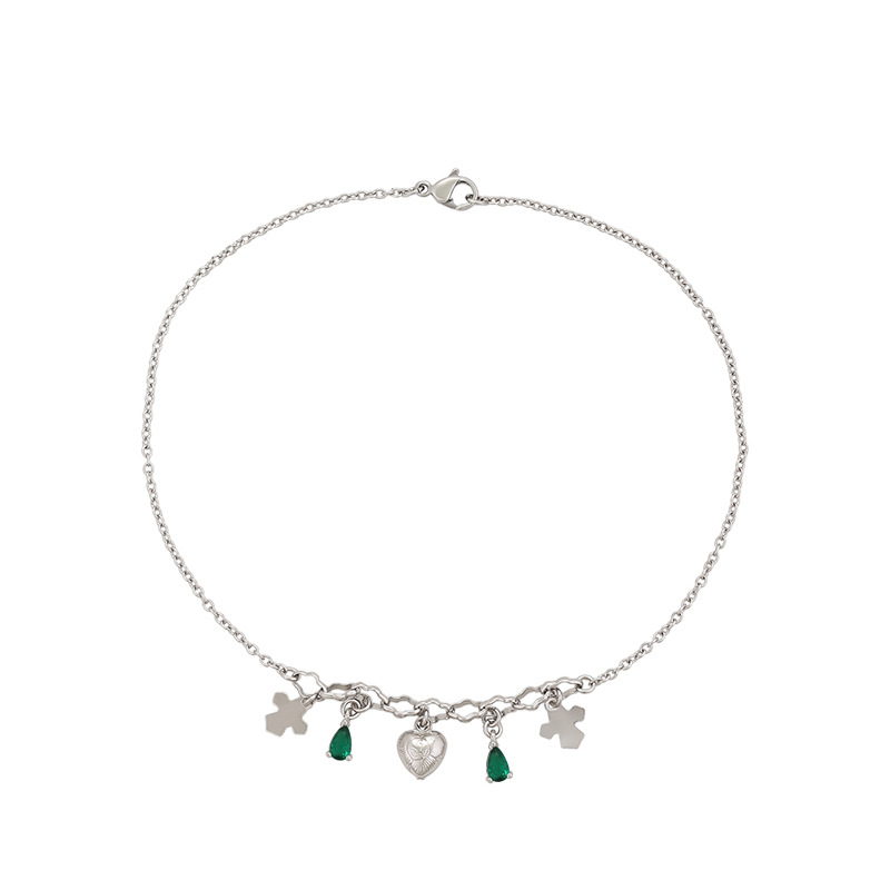 Pulseras de tobillo Xuping al por mayor, joyería europea y americana de aleación chapada en oro con diseño de corazón, hoja y llave, con circonita, moderna y versátil.