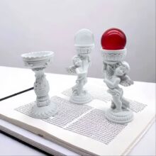 罗马柱树脂雕塑桌面小品带翅膀小天使人物摆件装饰立体创意摆件