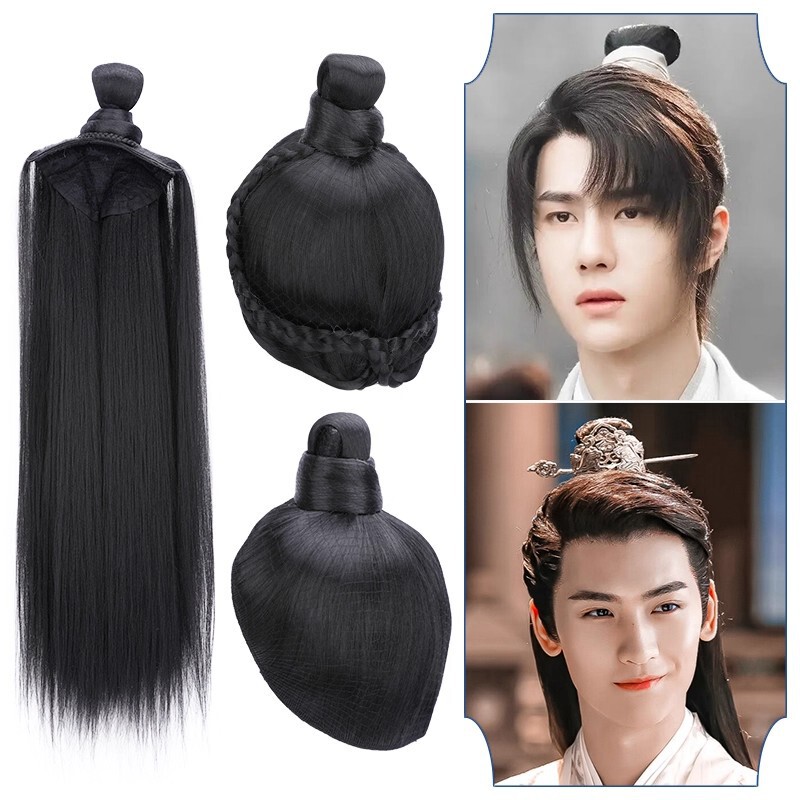 Ancient Style Men's Wig Half-Headgear Ancient Style Han Dynasty Style Bun Film and Television Performance All-In-One Lazy Invisible Hair Cover