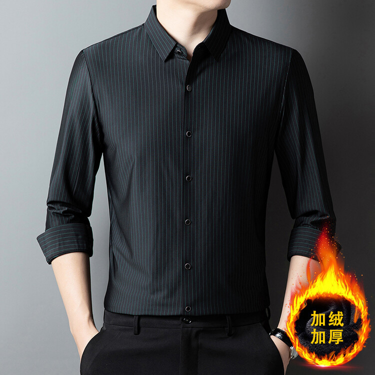 Autumn and Winter New fleece-lined Seamless All-match Long-sleeved Shirt Men's Non-ironing Business Casual High-grade Base Shirt Shirt