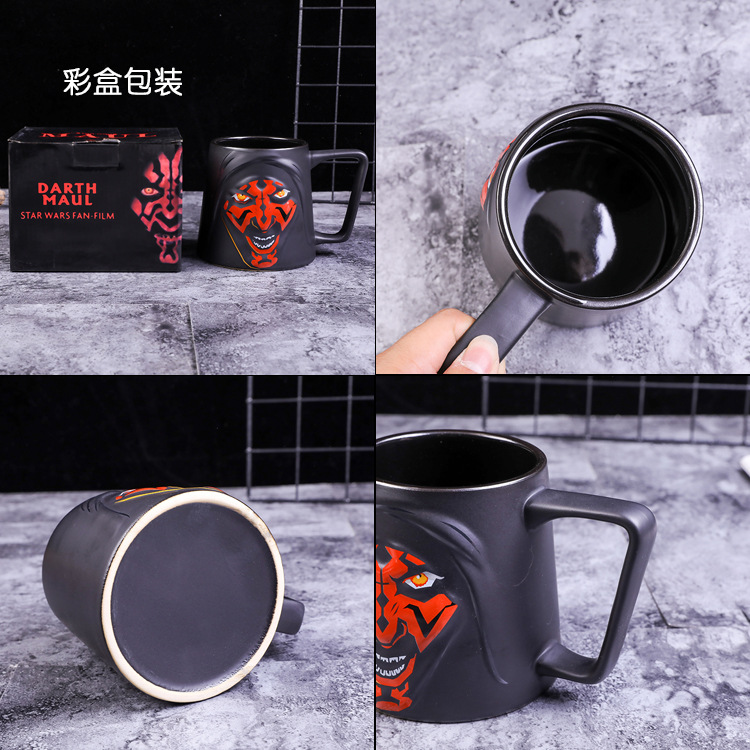 Tendencia creativa transfronteriza taza de gran capacidad con cubierta con cuchara taza de cerámica Star Wars taza de agua