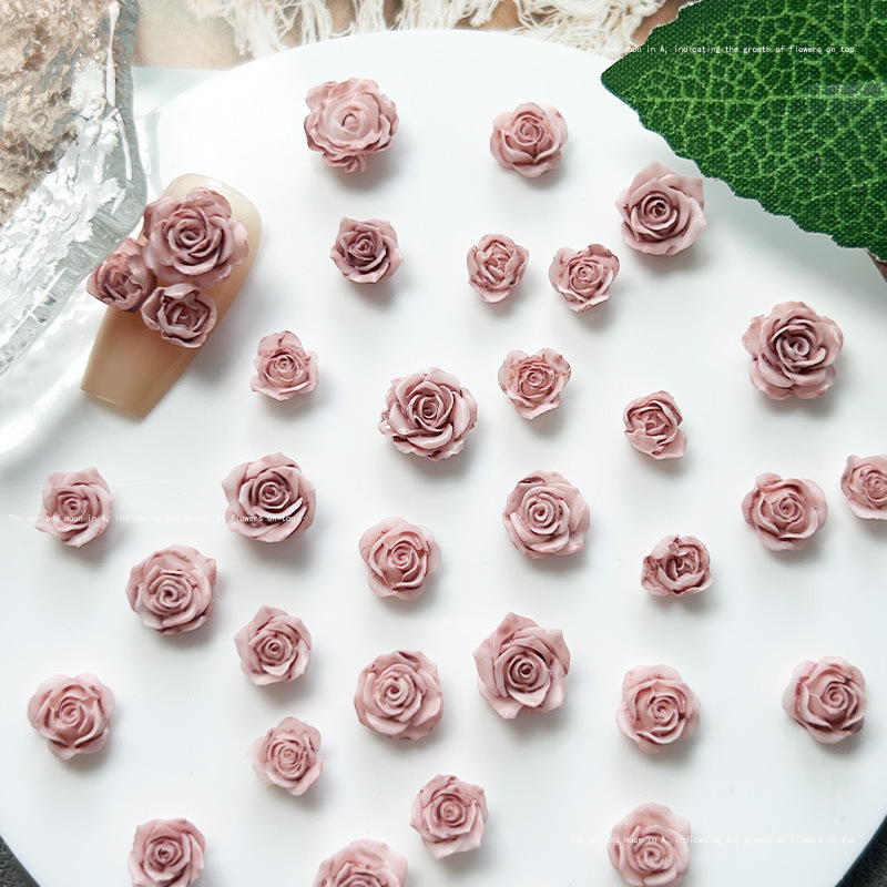 Naked Pink Tie-Dye Rose Camellia Nail Art Accessories Ins Style Earrings Accessories French Style Dressing Armor Accessories