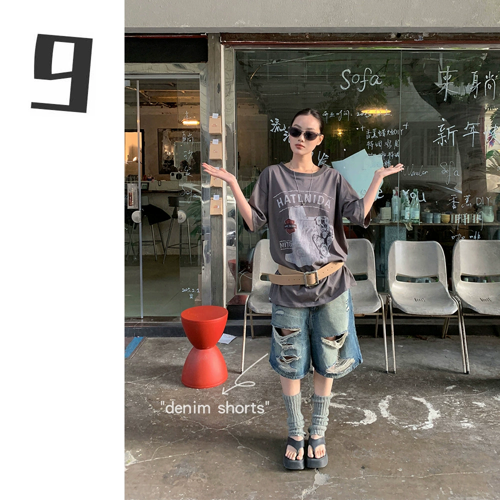 Рваные джинсовые шорты-миди 9hour для женщин, повседневные весенние, с потертостями, синие
