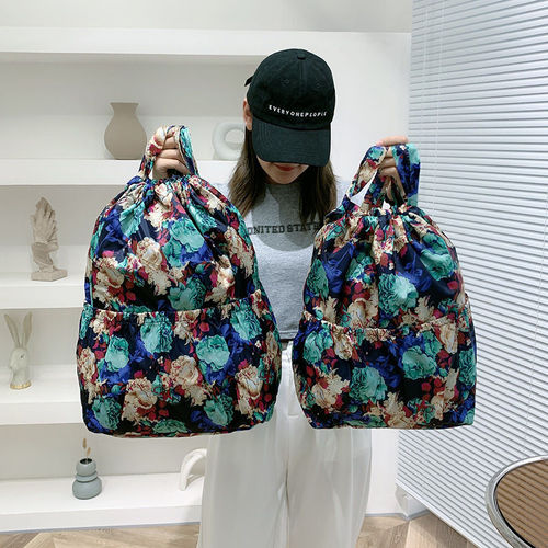 New Drawstring Pocket Large Capacity Backpack Women's Folding Portable Shopping Bag Outdoor Lightweight Travel Bag
