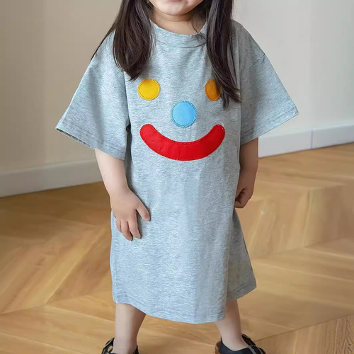 Korean version cute short-sleeve T-shirt dress for babies 24 summer children personalized split skirt dress 0075A025