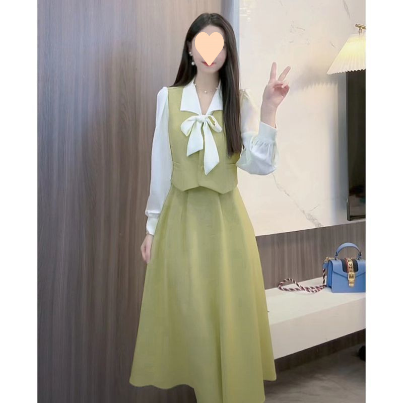 假两件连衣裙女长袖2025新款复古收腰中长款法式茶歇裙子春女6721|undefined