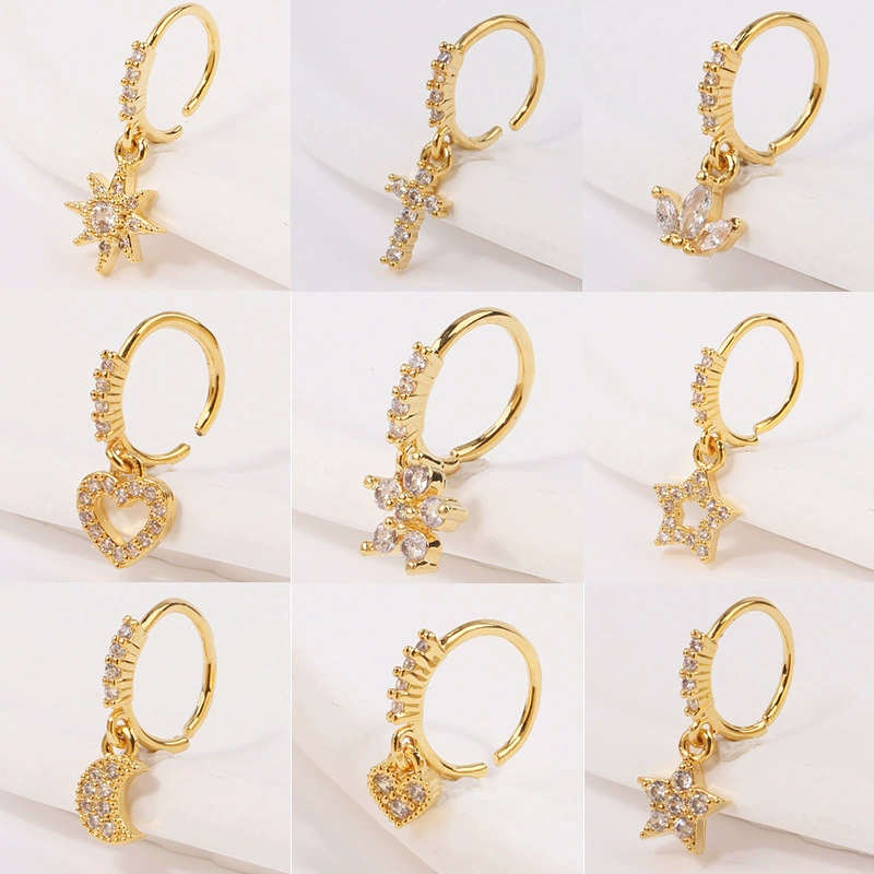 Европейские и американские трансграничные проколы круглые носовые украшения персонализированные креативные любовные крест с бриллиантами креативные подвески носовые кольца оптом