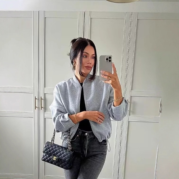 Cross-Border 2025 Autumn and Winter New Women's European and American Loose Casual Pure Color Versatile Jacket A19859