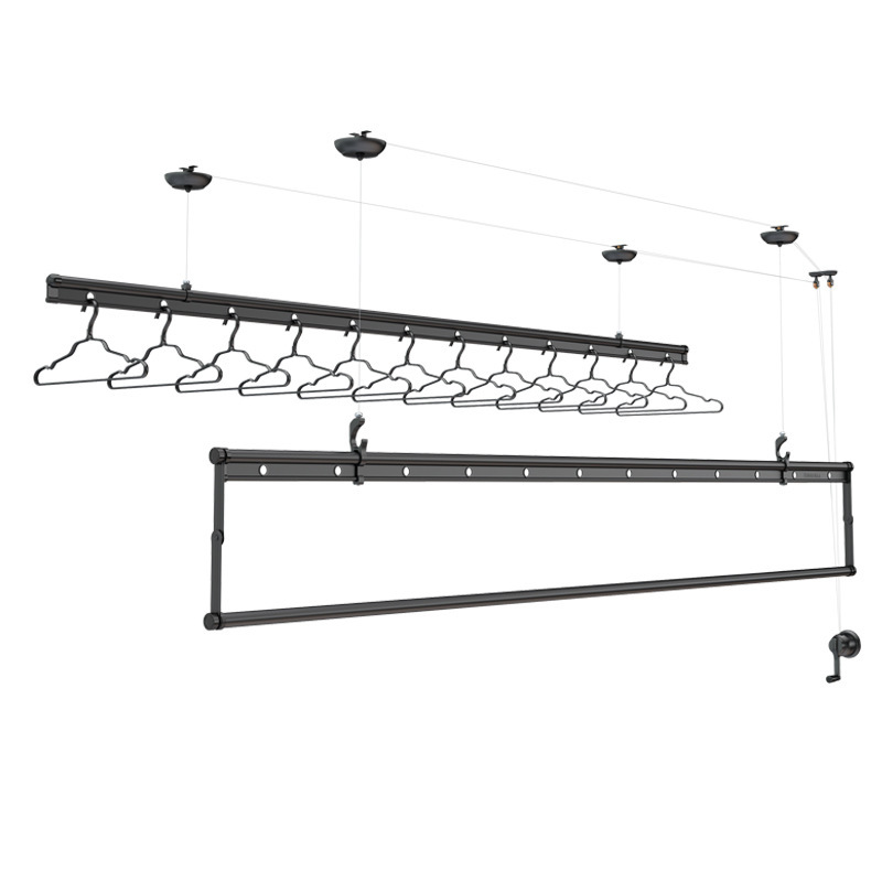 晾衣架升降手摇双杆挂衣架伸缩折叠三杆式室内阳台晾衣杆子