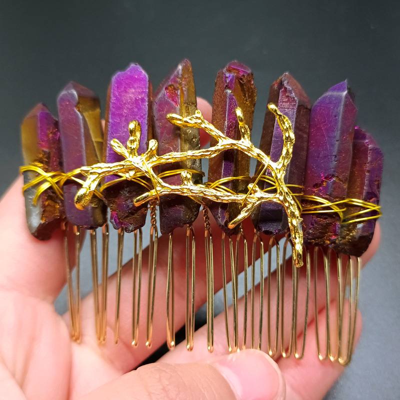 깊은 자수정 + 황금 머리 빗 황금 가지