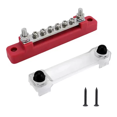 6-way busbar M10/M8/M6 screw terminal for RV and yacht modification wiring (Power supply, ignition system accessories) - 6-way-busbar-red
