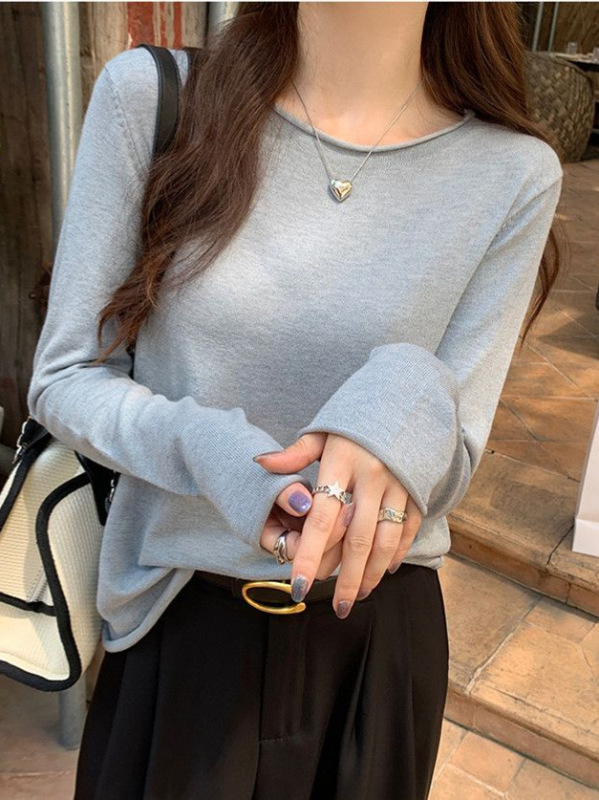 针织衫女内搭高级感打底衫2025春秋新款上衣长袖宽松圆领早秋毛衣|undefined