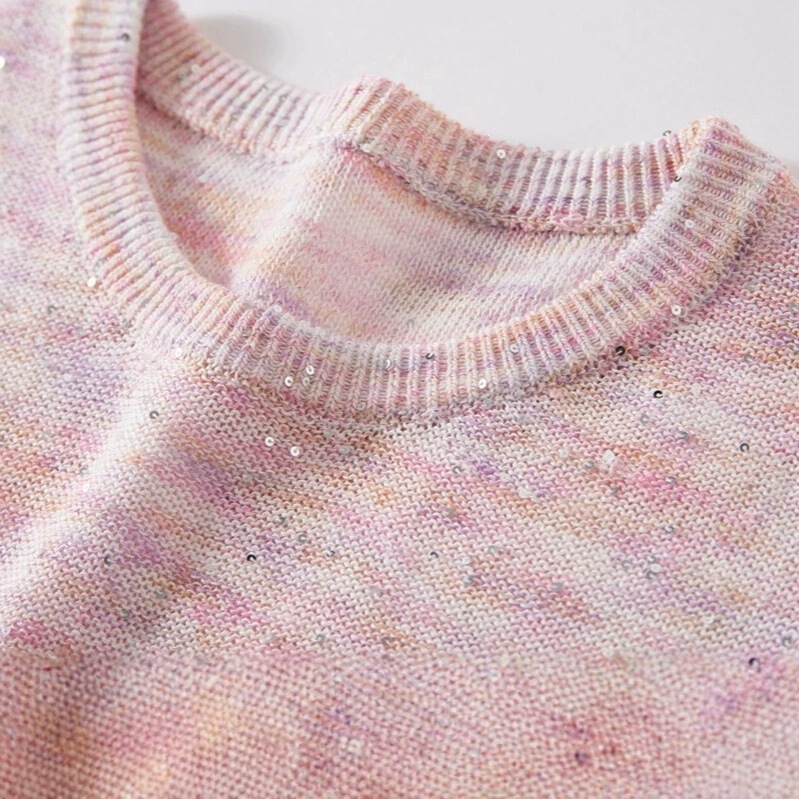 Herbalife Sequined Colorful Yarn Cotton Linen Top Women's Short-Sleeved Knit Shirt Women's Shirt Southeast Asia Cross-Border Hot Sale