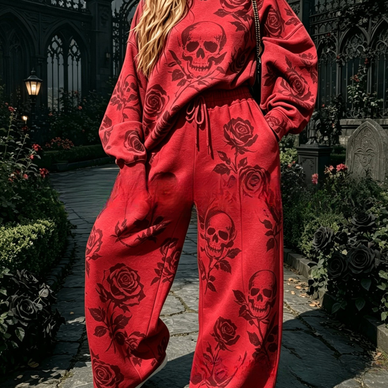 European and American women's round-neck long-sleeve long-pants set, Amazon 2026 new autumn and winter floral print 2-piece hot sale European and American women's round-neck long-sleeve long-pants set, Amazon 2026 new autumn and winter floral print 2-piece hot sale
