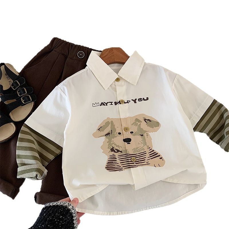 7068 Camisa de primavera para niños Camisa casual coreana de estilo occidental para niños 2025 nueva primavera y otoño hermosa camisa primavera