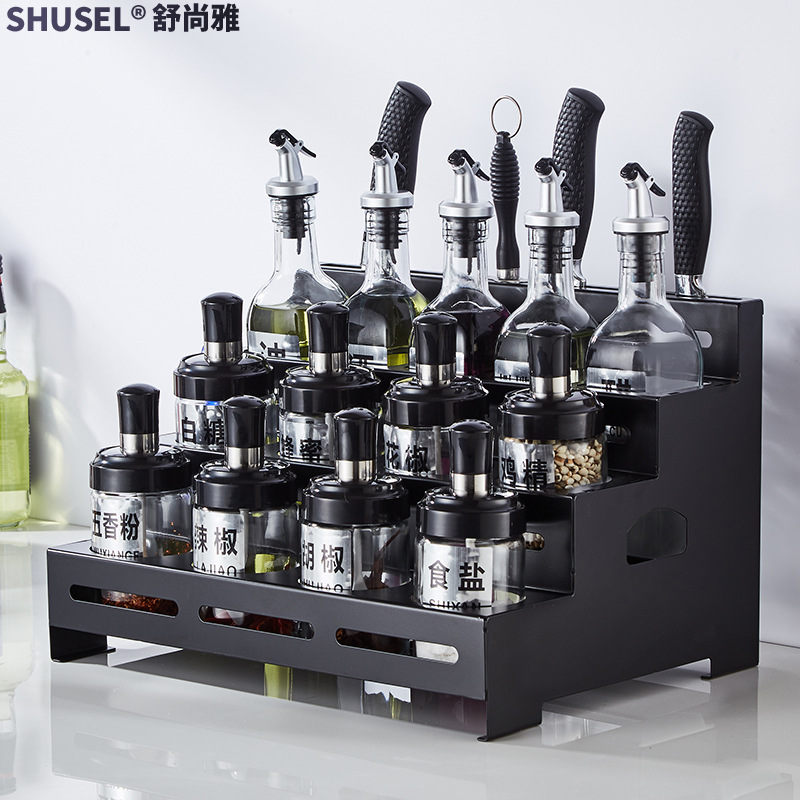 Stainless steel Oil tank black household Cruet suit Glass kitchen Supplies Spice Rack Condiments Sauce bottle