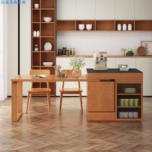 Retractable solid wood rock plate island table dining table integrated multi-functional dining table retro bar counter sideboard cabinet Kitchen Cabinet