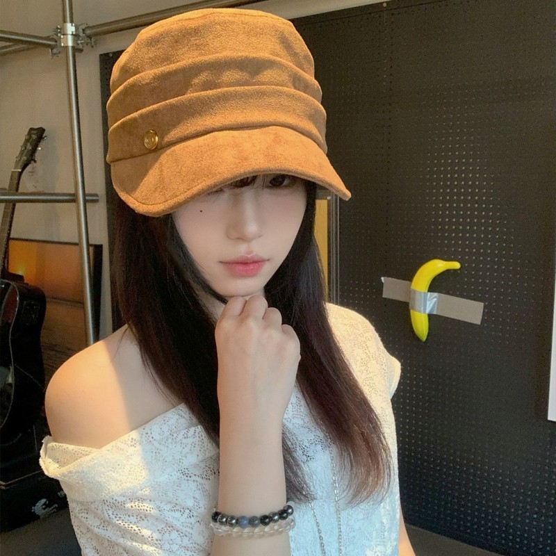 日系褶皱鸭舌贝雷帽女春秋薄款文艺复古马术帽子舒适显脸小报童帽|undefined