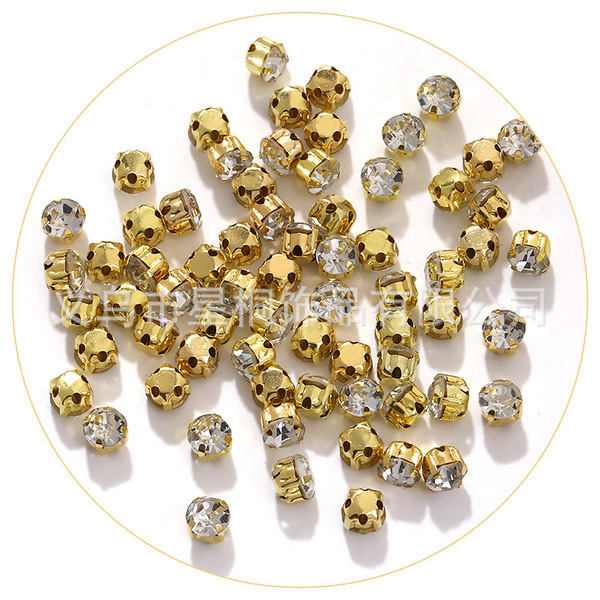 Cross-border four-corner claw drill color round glass hand-sewn drill DIY dress wedding shoes hand-sewn drill clothing accessories