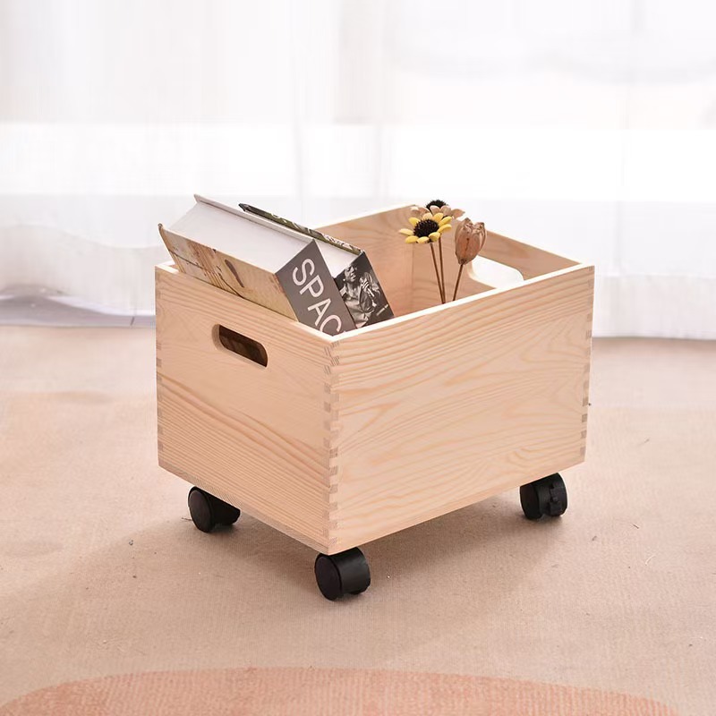 Wooden Storage Box Floor-Standing Household Sundry Storage Box Removable Book Organizer Square Solid Wood Office Box