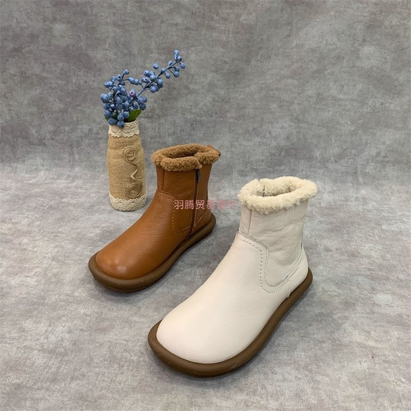 平底圆头复古拉链雪地靴女2025秋冬新款加绒加厚皮毛保暖一体短靴