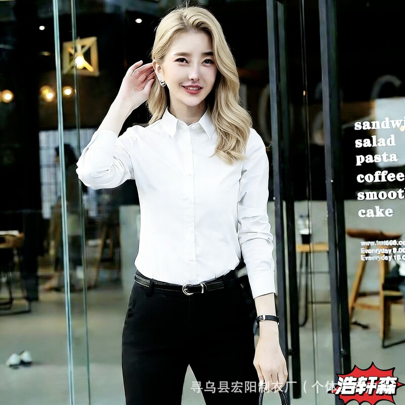 Cross-Border Foreign Trade 2026 Tropical Style White Shirt Professional Wear New Korean Style Slim Fit Long-Sleeved Women's Work Shirt Cross-Border Foreign Trade 2026 Tropical Style White Shirt Professional Wear New Korean Style Slim Fit Long-Sleeved Women's Work Shirt