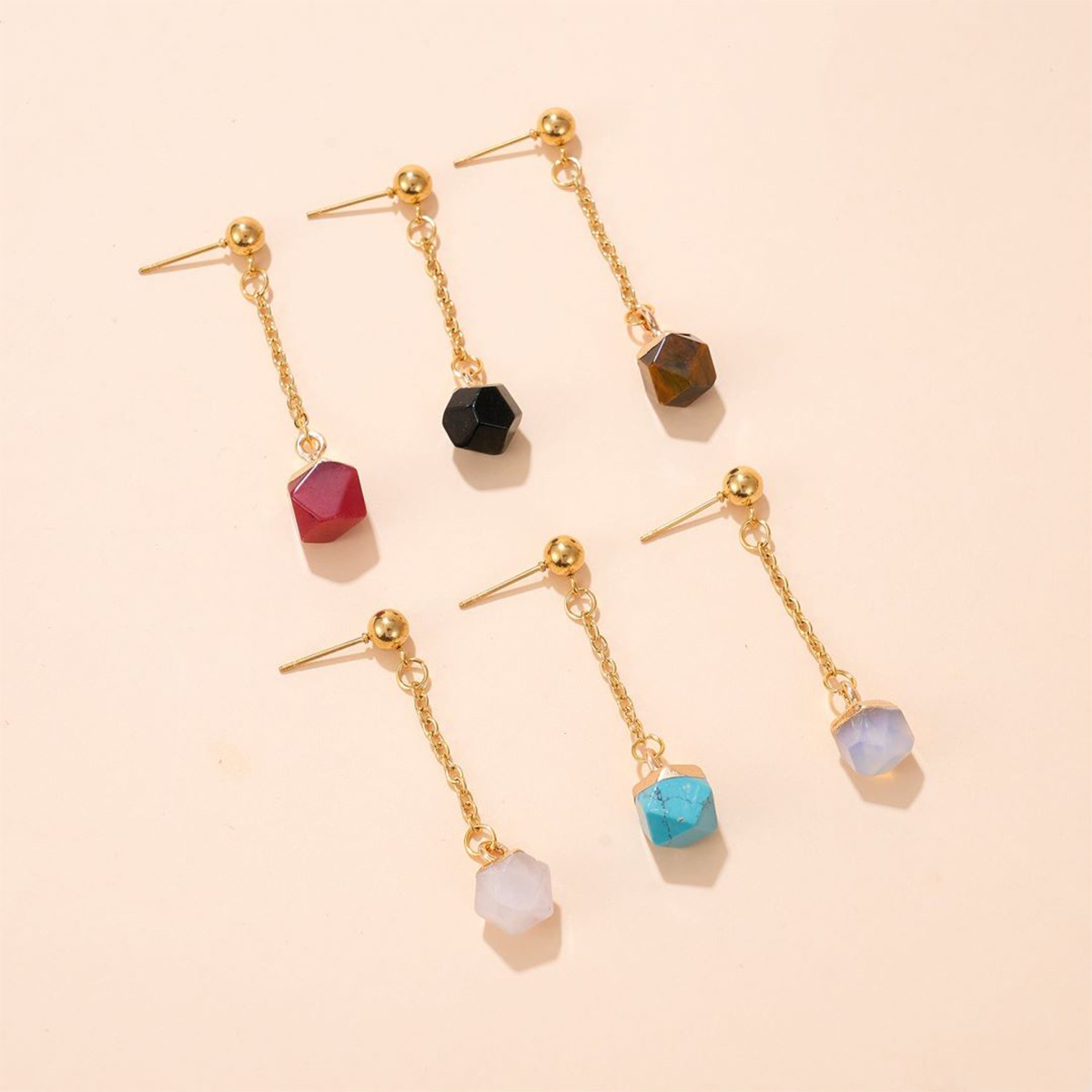 1 Pair Simple Style Geometric Plating Inlay Stainless Steel Natural Stone Drop Earrings display picture 3